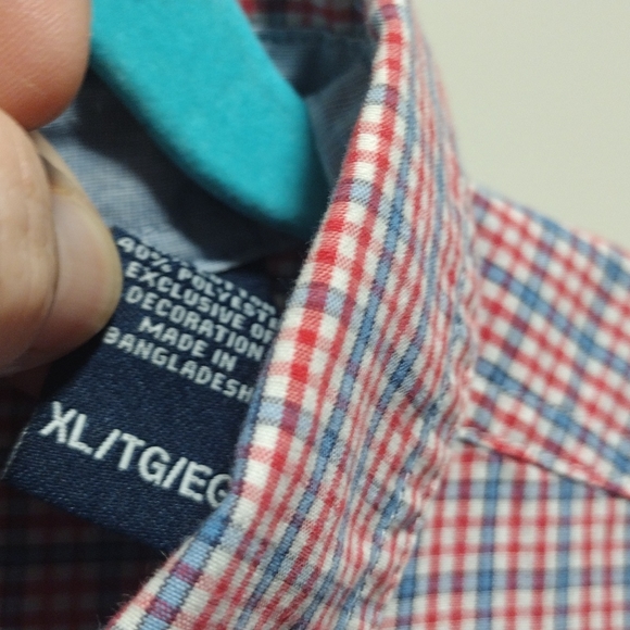 Xl Chaps easy care short sleeve button down shirt red white and blue plaid - Picture 4 of 8